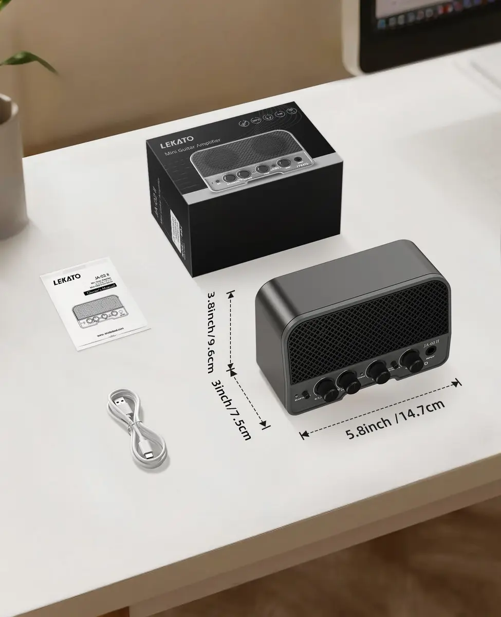 LEKATO Mini Guitar Amp 5W | Rechargeable, Bluetooth, Clean & Overdrive Channels, Portable Practice Amp, Black - view 7
