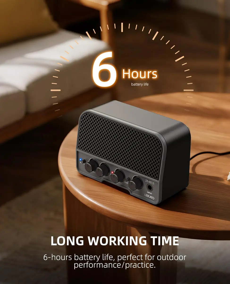 LEKATO Mini Guitar Amp 5W | Rechargeable, Bluetooth, Clean & Overdrive Channels, Portable Practice Amp, Black - view 3