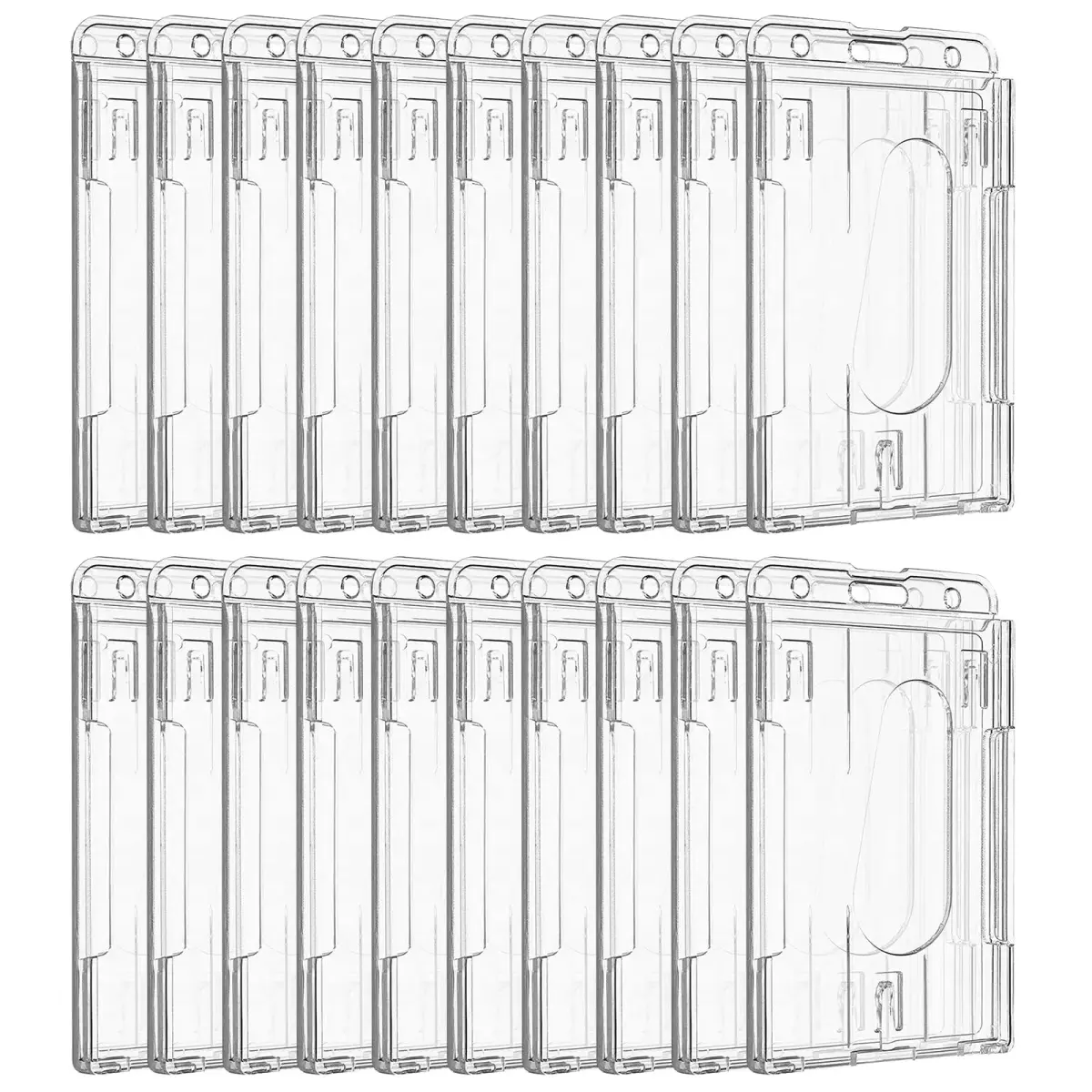 Pawfly Vertical 2-Card Badge Holder with Thumb Slot, Hard Transparent PC Case Protector 20 Pack | Heavy Duty & Crystal Clear - main product image