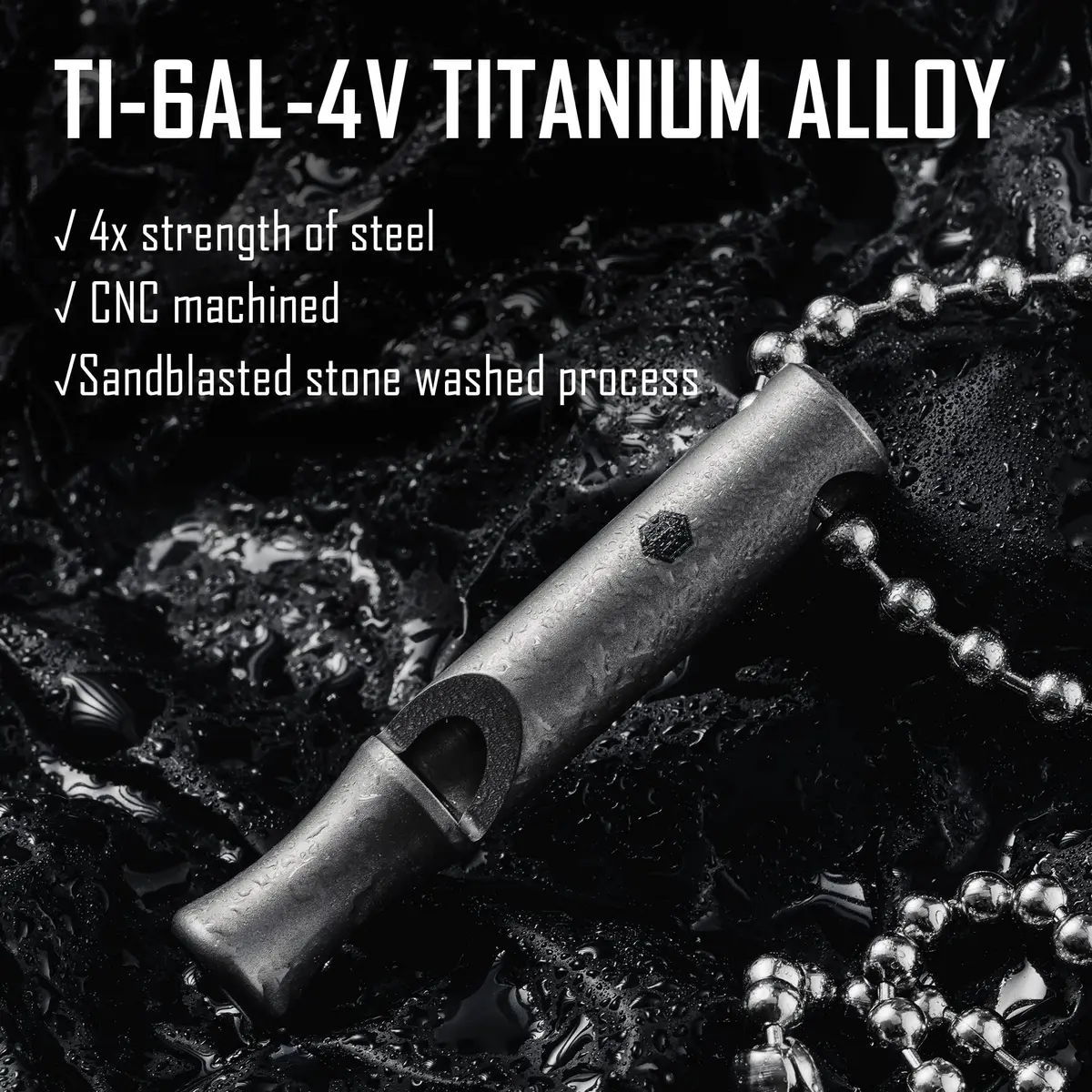 KeyUnity KA22 Titanium Emergency Whistle | 120dB Loud Signal, Easy to Blow, Pealess Core, Lightweight (55mm x 25mm) - view 5