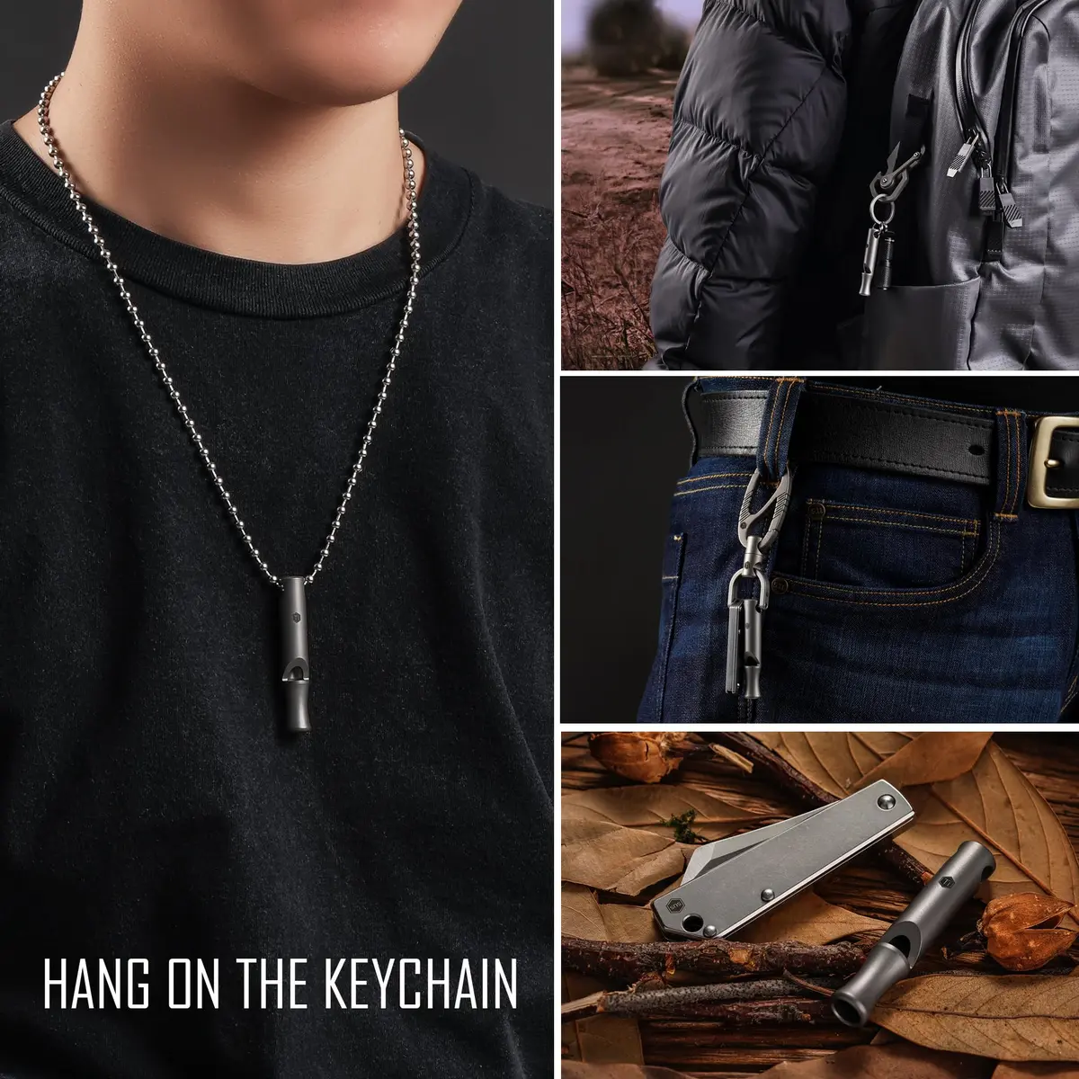 KeyUnity KA22 Titanium Emergency Whistle | 120dB Loud Signal, Easy to Blow, Pealess Core, Lightweight (55mm x 25mm) - view 2