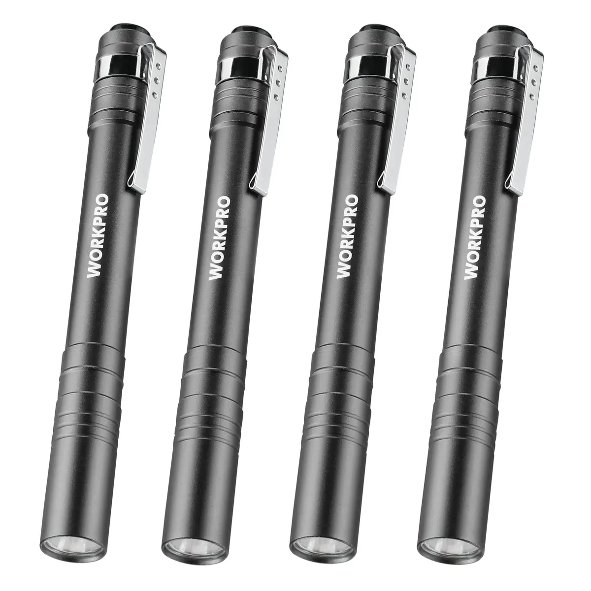 WORKPRO LED Pen Light, Aluminum Pen Flashlight with Clip, 4-Pack (30g/1.05 oz each) | Bright Inspection Light for Mechanics & Outdoor Use - main product image