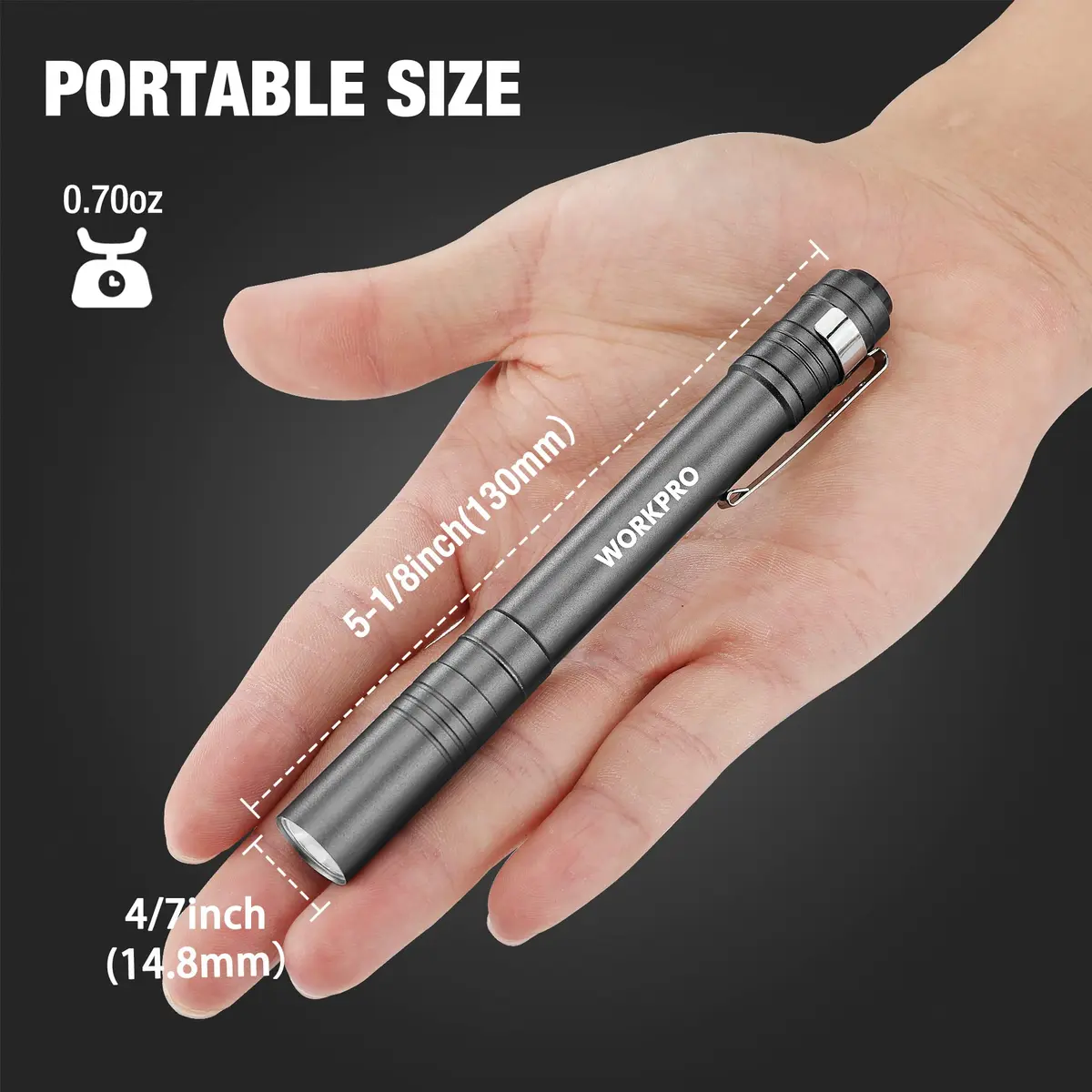 WORKPRO LED Pen Light, Aluminum Pen Flashlight with Clip, 4-Pack (30g/1.05 oz each) | Bright Inspection Light for Mechanics & Outdoor Use - view 2