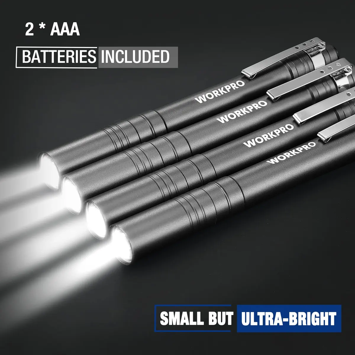 WORKPRO LED Pen Light, Aluminum Pen Flashlight with Clip, 4-Pack (30g/1.05 oz each) | Bright Inspection Light for Mechanics & Outdoor Use - view 3