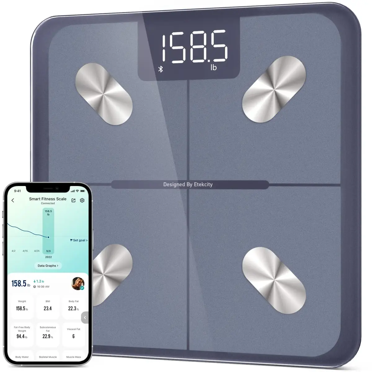 Etekcity Smart Scale for Body Weight, BMI, Body Fat, Bluetooth, Blue | FDA Approved Weigh Scale - main product image