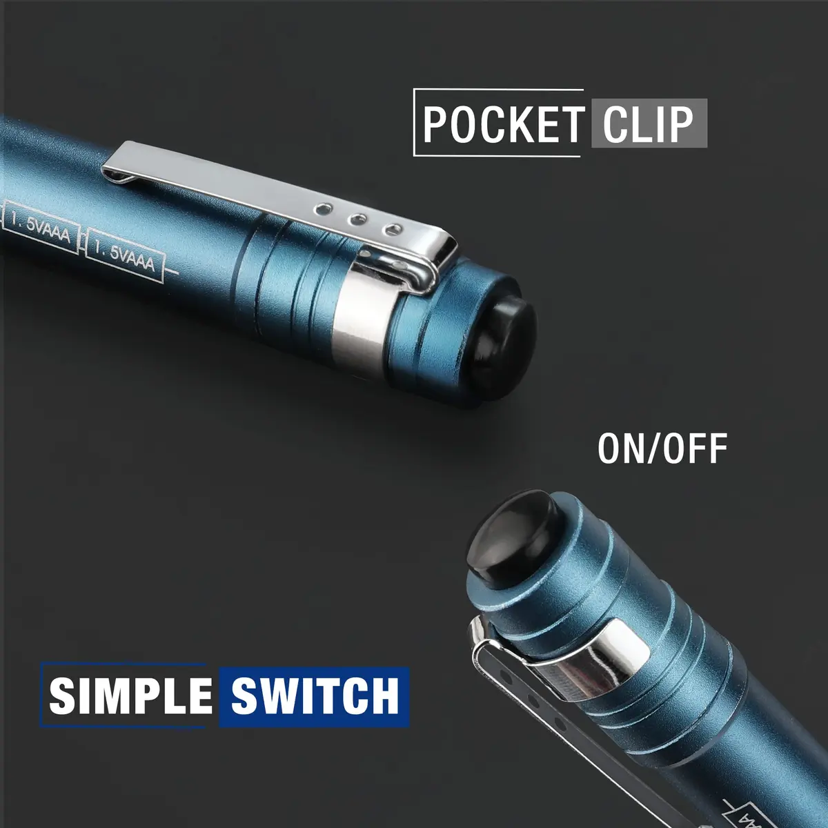 WORKPRO LED Pen Light, Aluminum Pen Flashlight with Clip, 4-Pack Blue | 1.05 oz (30g) Each, 2AAA Batteries Included - view 5