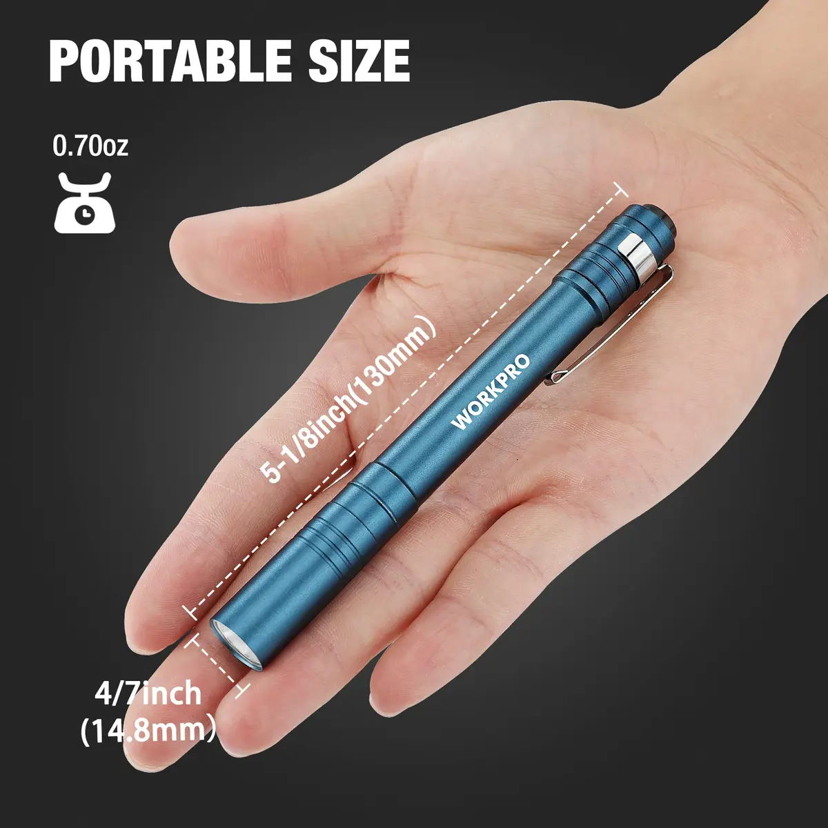 WORKPRO LED Pen Light, Aluminum Pen Flashlight with Clip, 4-Pack Blue | 1.05 oz (30g) Each, 2AAA Batteries Included - view 2