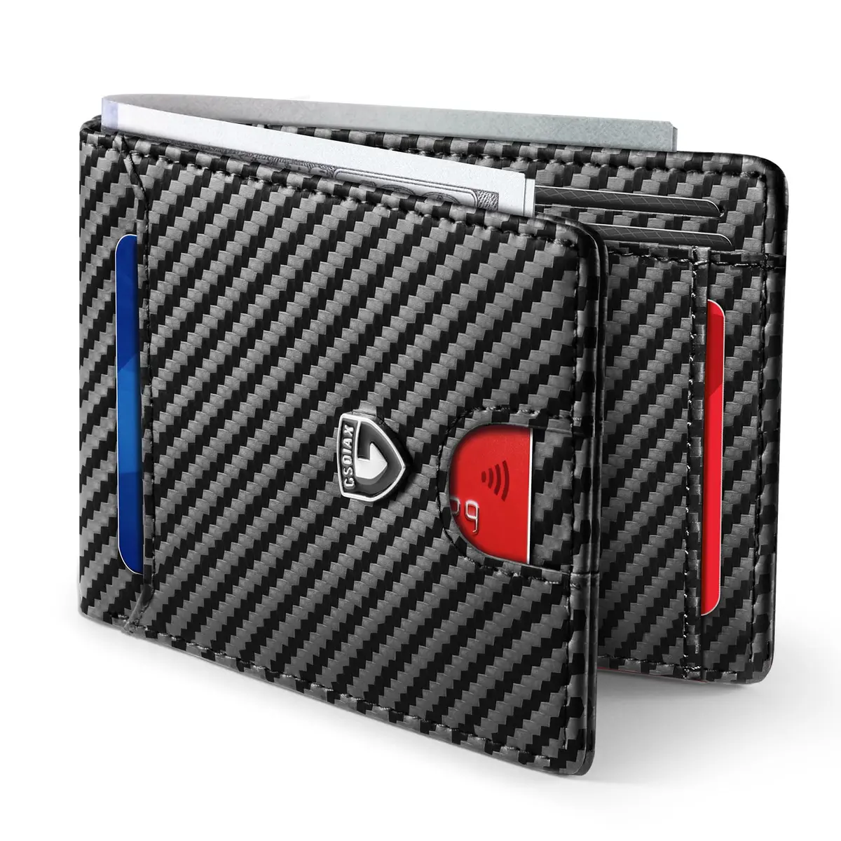 GSOIAX Slim Wallet for Men RFID Blocking Bifold Carbon Fiber Front Pocket Wallet with 11 Card Slots | Minimalist Mens Wallet - main product image