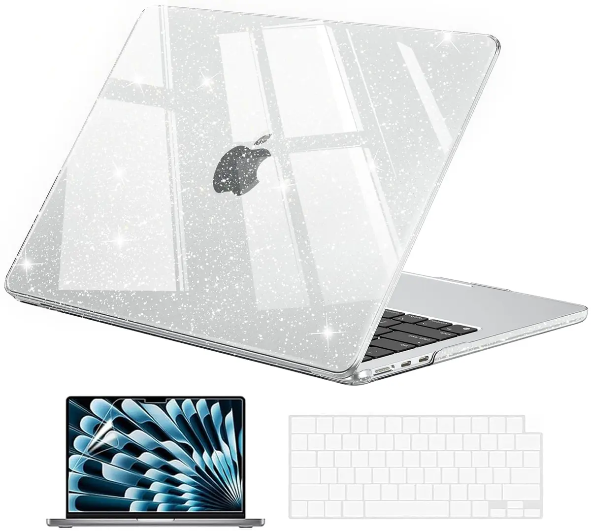 EooCoo Sparkly Case for MacBook Air 13 inch M5/M4/M3/M2 2026-2022 | Clear, Ultra-Thin & Scratch-Resistant - main product image