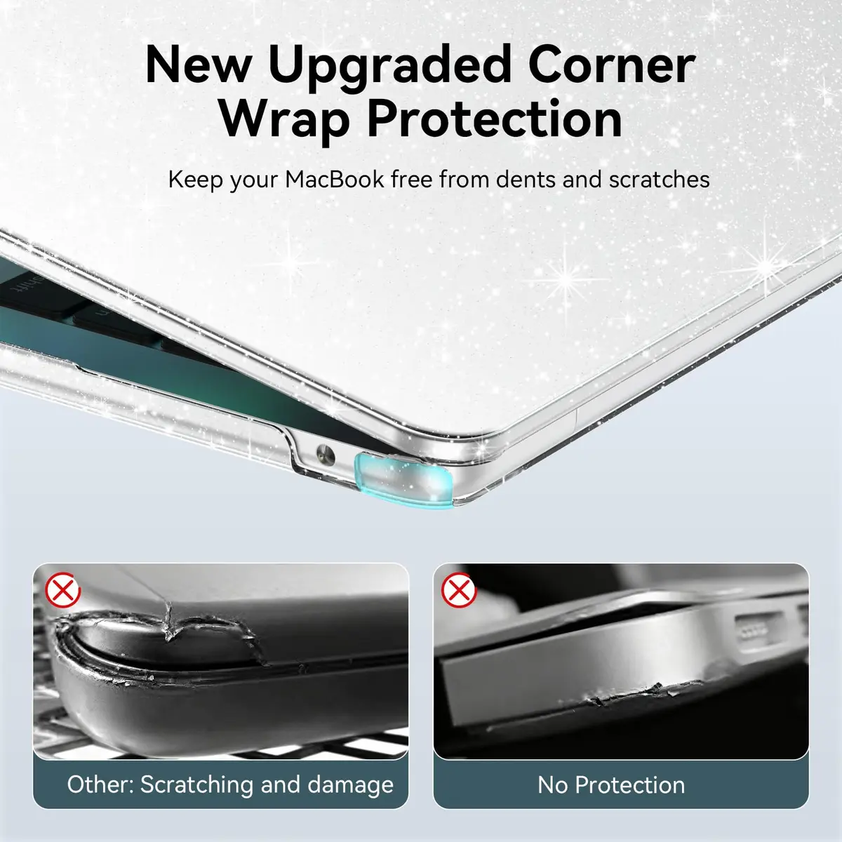 EooCoo Sparkly Case for MacBook Air 13 inch M5/M4/M3/M2 2026-2022 | Clear, Ultra-Thin & Scratch-Resistant - view 6
