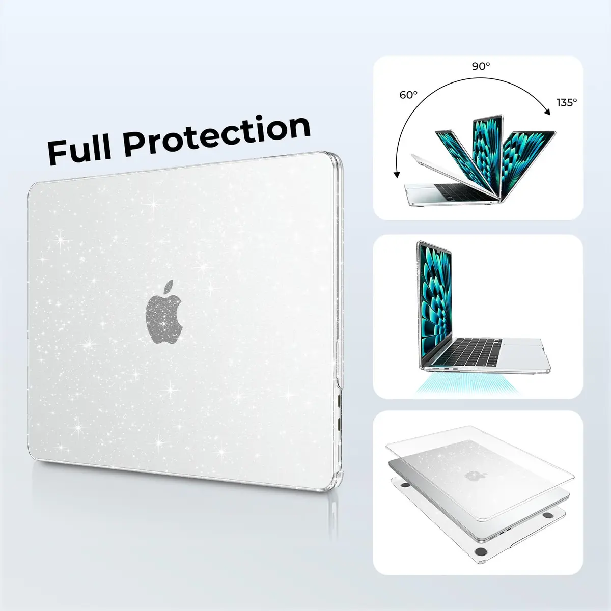 EooCoo Sparkly Case for MacBook Air 13 inch M5/M4/M3/M2 2026-2022 | Clear, Ultra-Thin & Scratch-Resistant - view 4