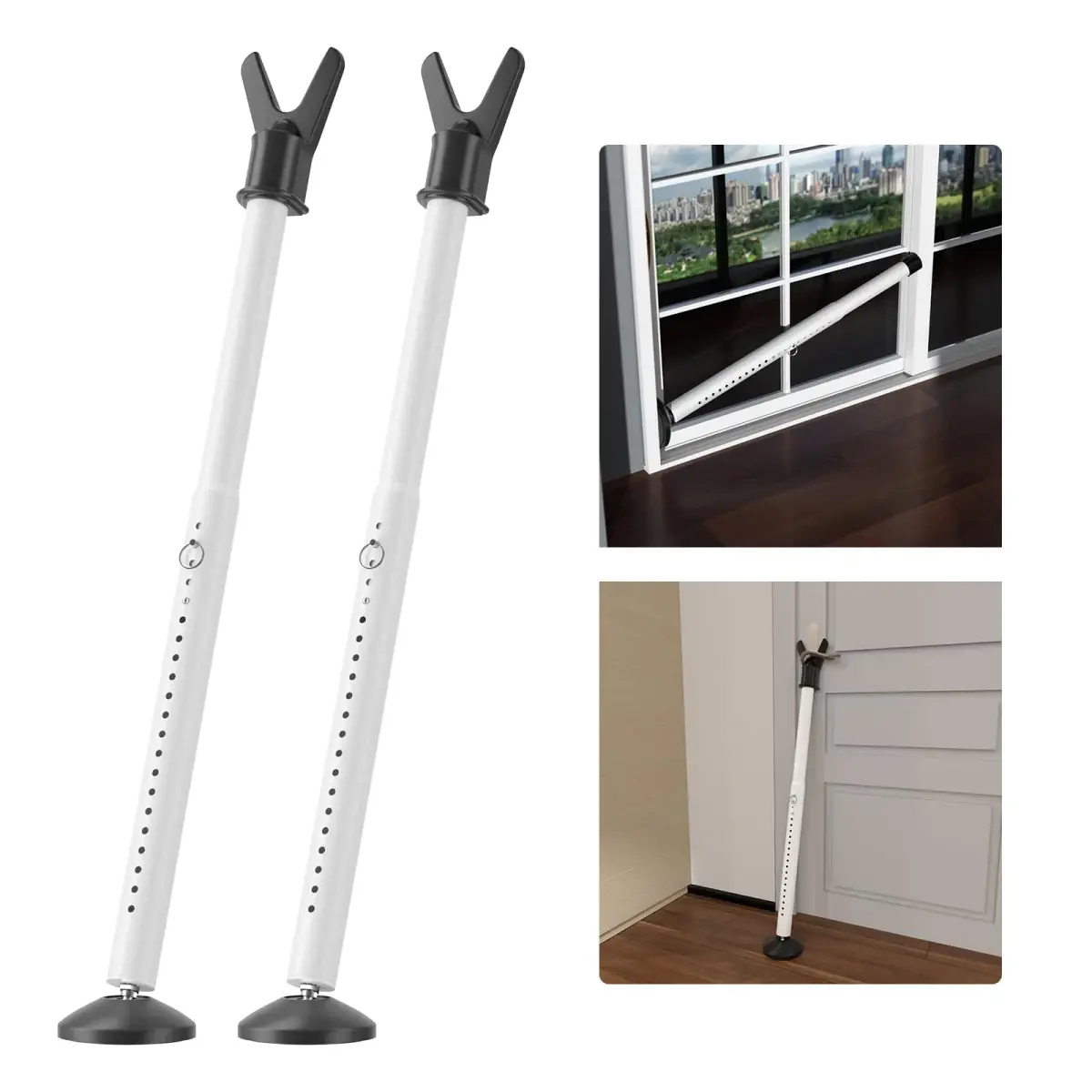 Keplrend Security Bar Door Stopper 2 Pack, Adjustable 29-51 inch, White | Heavy Duty Metal for Sliding Doors - main product image