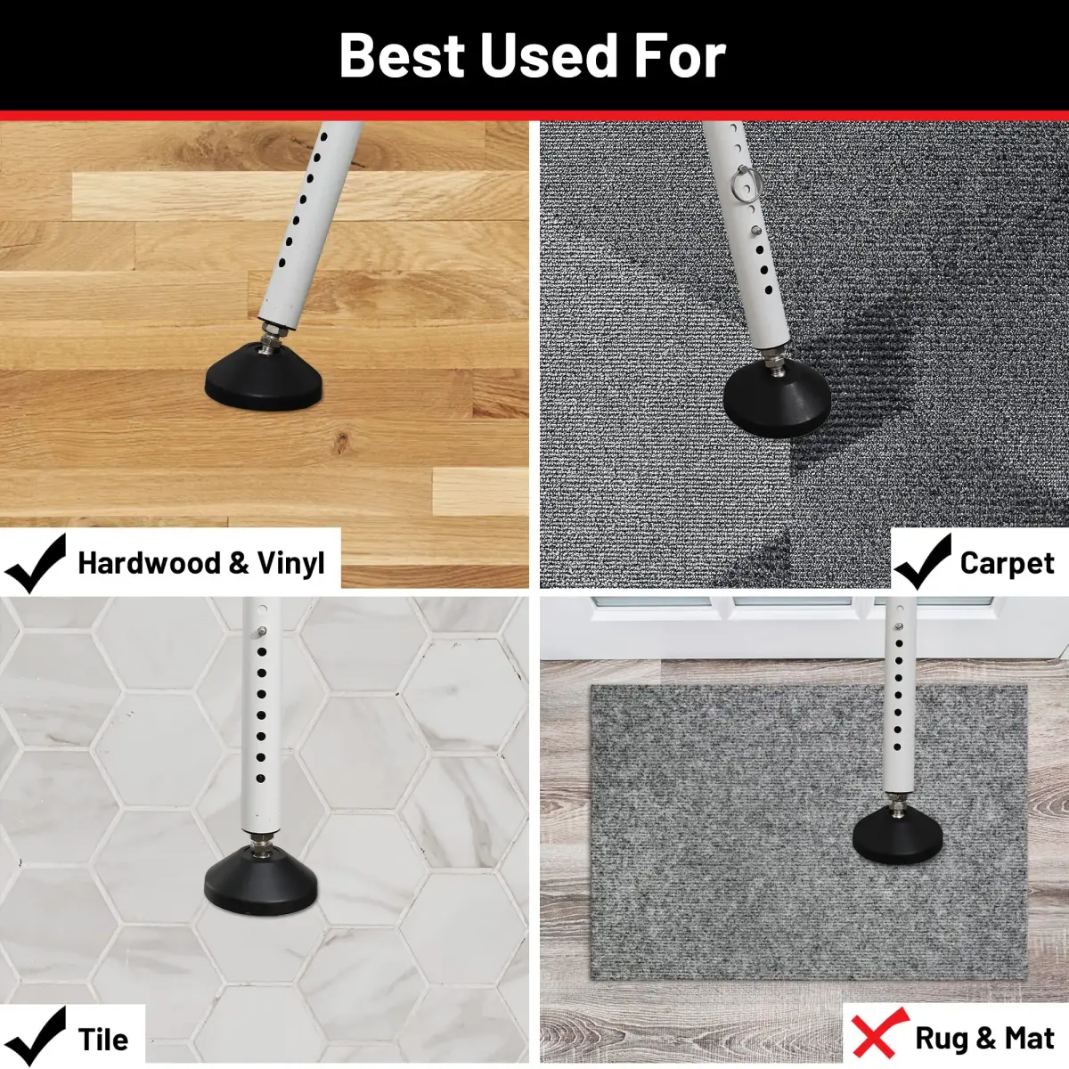 Keplrend Security Bar Door Stopper 2 Pack, Adjustable 29-51 inch, White | Heavy Duty Metal for Sliding Doors - view 5