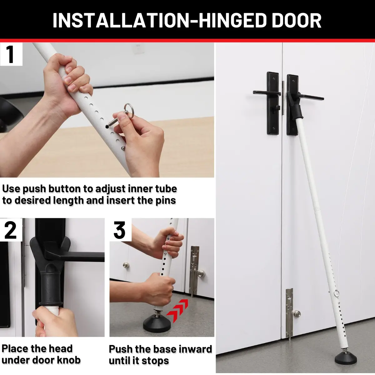Keplrend Security Bar Door Stopper 2 Pack, Adjustable 29-51 inch, White | Heavy Duty Metal for Sliding Doors - view 6