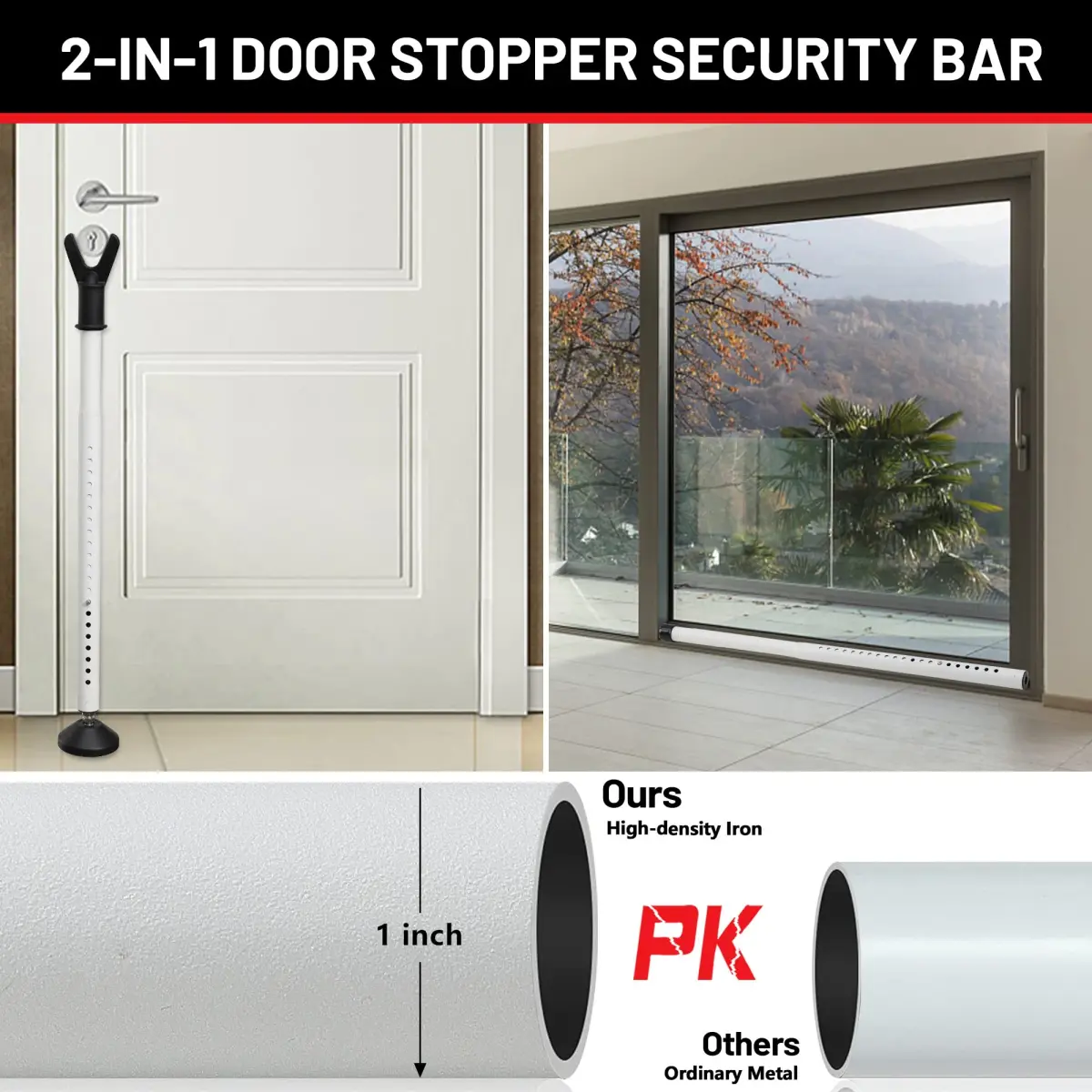 Keplrend Door Security Bar 1 Pack, Adjustable 51 Inch | Heavy Duty Door Stopper for Home Security - view 3