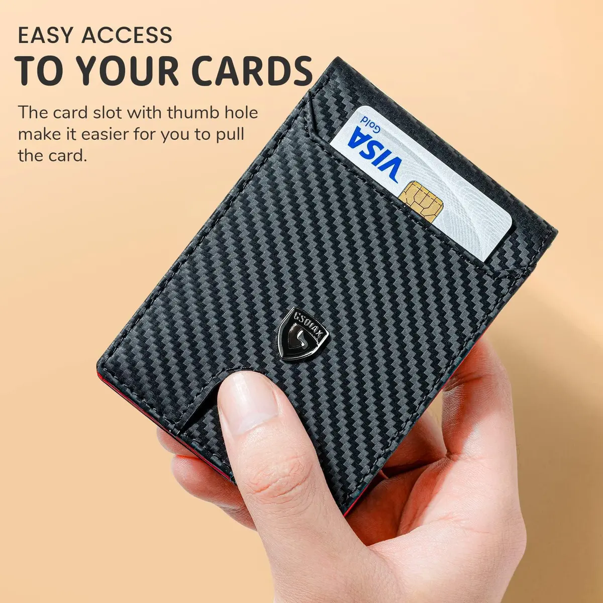 GSOIAX Slim Wallet for Men RFID Blocking Bifold Wallet Carbon Fiber Front Pocket Wallet with 11 Card Holder Minimalist Mens Wallet with Gift Box (Carbon Black and Red) - view 6