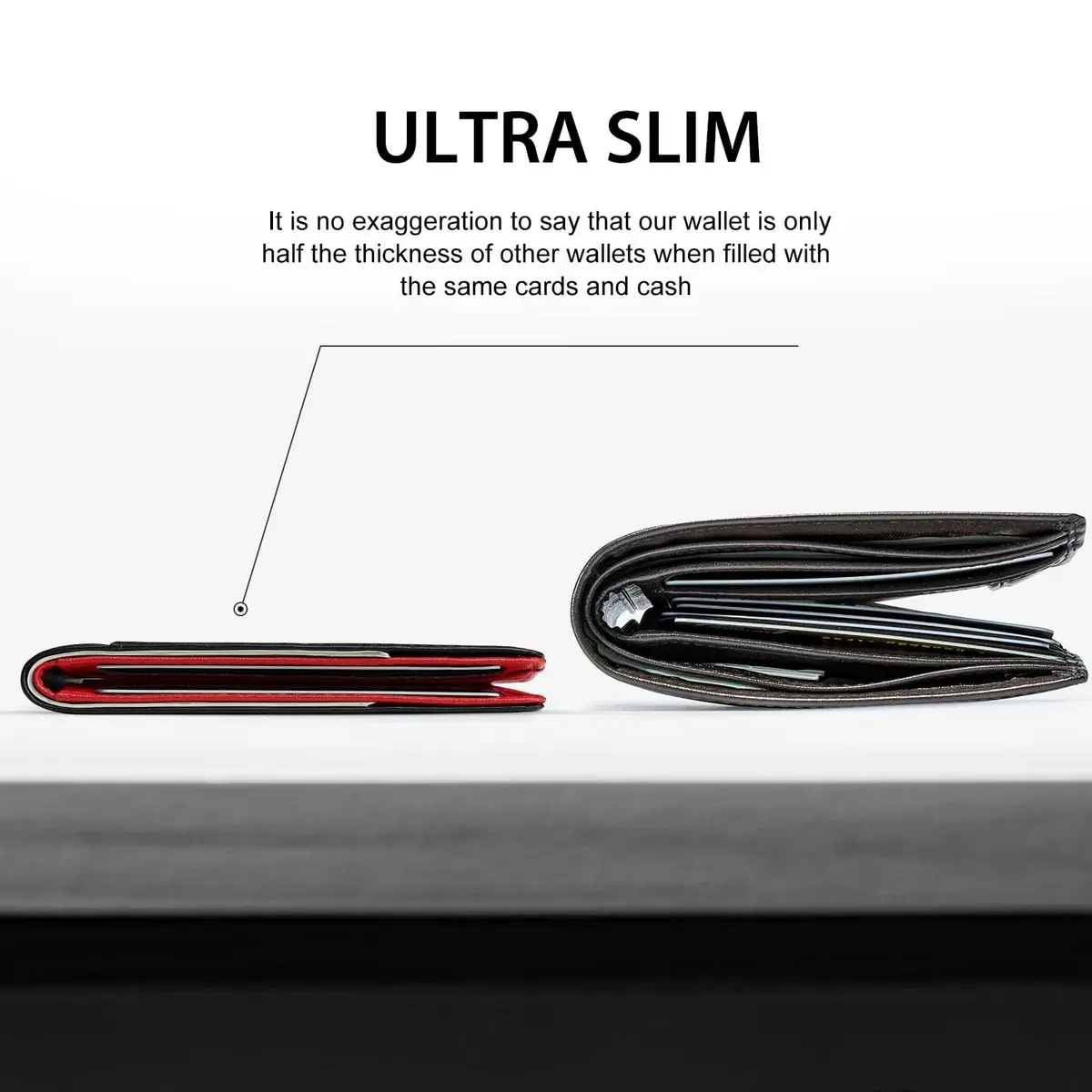 GSOIAX Slim Wallet for Men RFID Blocking Bifold Wallet Carbon Fiber Front Pocket Wallet with 11 Card Holder Minimalist Mens Wallet with Gift Box (Carbon Black and Red) - view 2