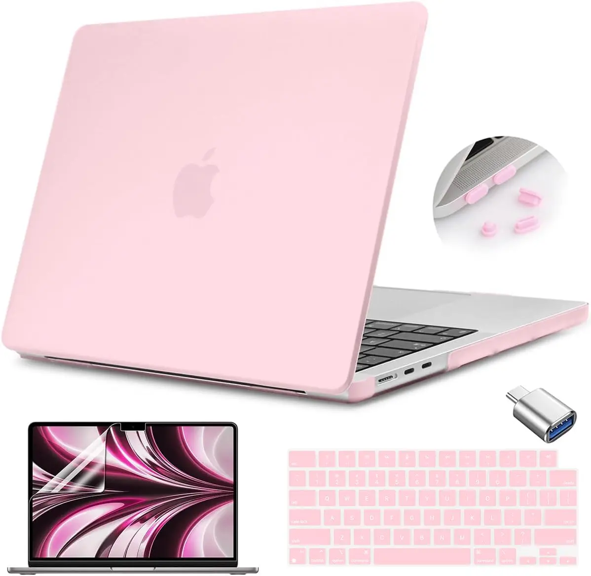 Teryeefi Hard Case for MacBook Air 13.6 inch (M2/M3/M4 Chip) with Keyboard Cover & Screen Protector | Frosted Chalk Pink - main product image