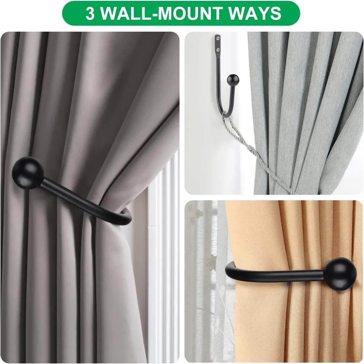 Gobutend Curtain Holdback Tieback 2pcs Wall Mounted Drapery Hooks 15cm (6in) | Retro Home Decor - view 5