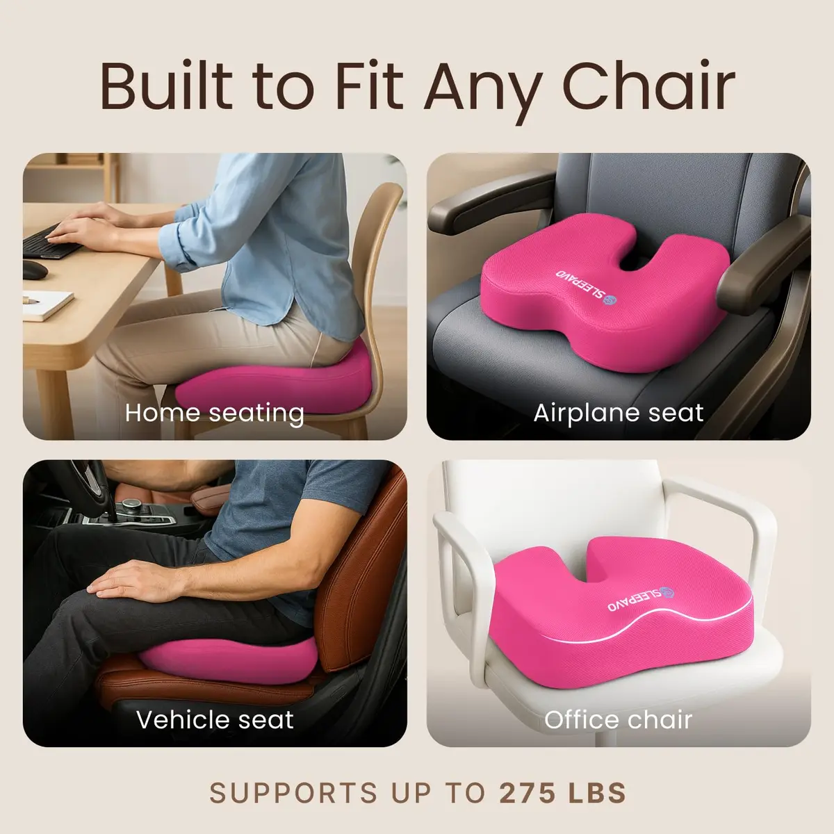 Sleepavo Office Chair Cushion, Seat Cushion for Tailbone Pain Relief Butt | Ergonomic Memory Foam Support - view 7