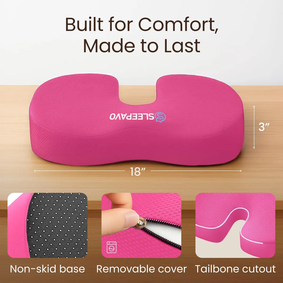 Sleepavo Office Chair Cushion, Seat Cushion for Tailbone Pain Relief Butt | Ergonomic Memory Foam Support - view 3