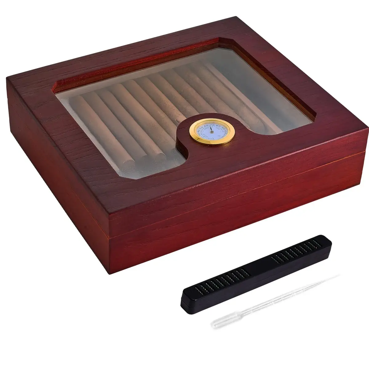 Somduy Cedar Wood Cigar Humidor for 30-50 Cigars with Humidifier & Hygrometer | Glass Top Desktop Case - main product image