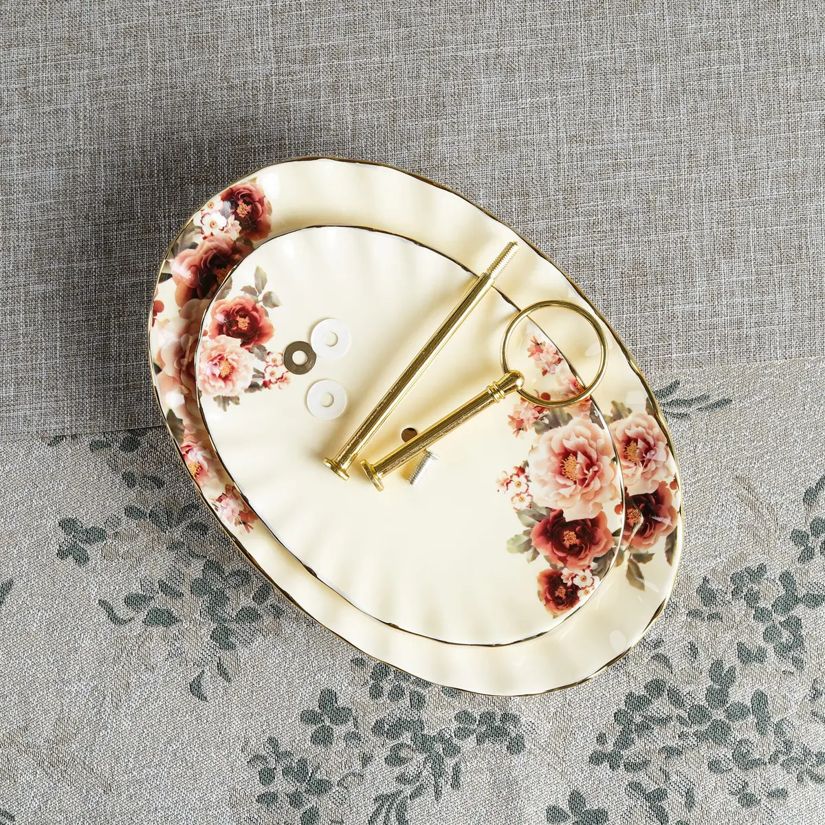fanquare 2 Tier Vintage Floral White Porcelain Cupcake Stand | Elegant Serveware for Parties & Events - view 5