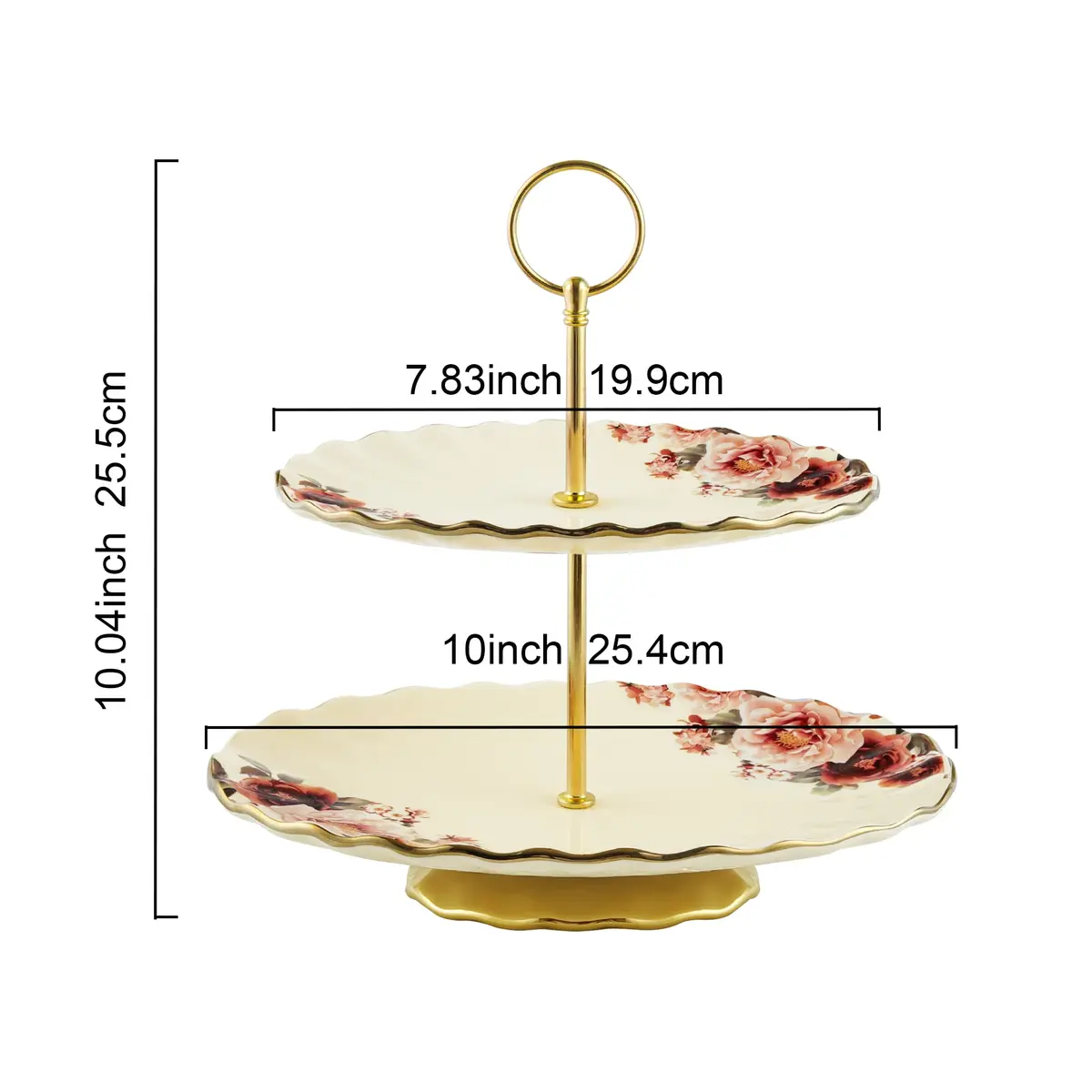 fanquare 2 Tier Vintage Floral White Porcelain Cupcake Stand | Elegant Serveware for Parties & Events - view 6