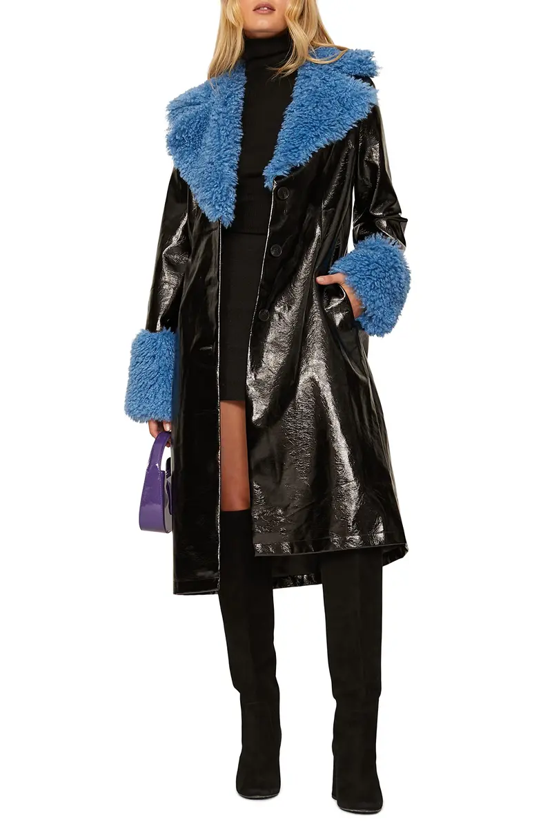Love, Whit by Whitney Port Faux Sherpa Collar Coat XX-Large | Faux Leather Long Coat for Women - main product image