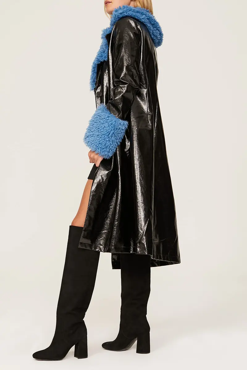 Love, Whit by Whitney Port Faux Sherpa Collar Coat XX-Large | Faux Leather Long Coat for Women - view 3
