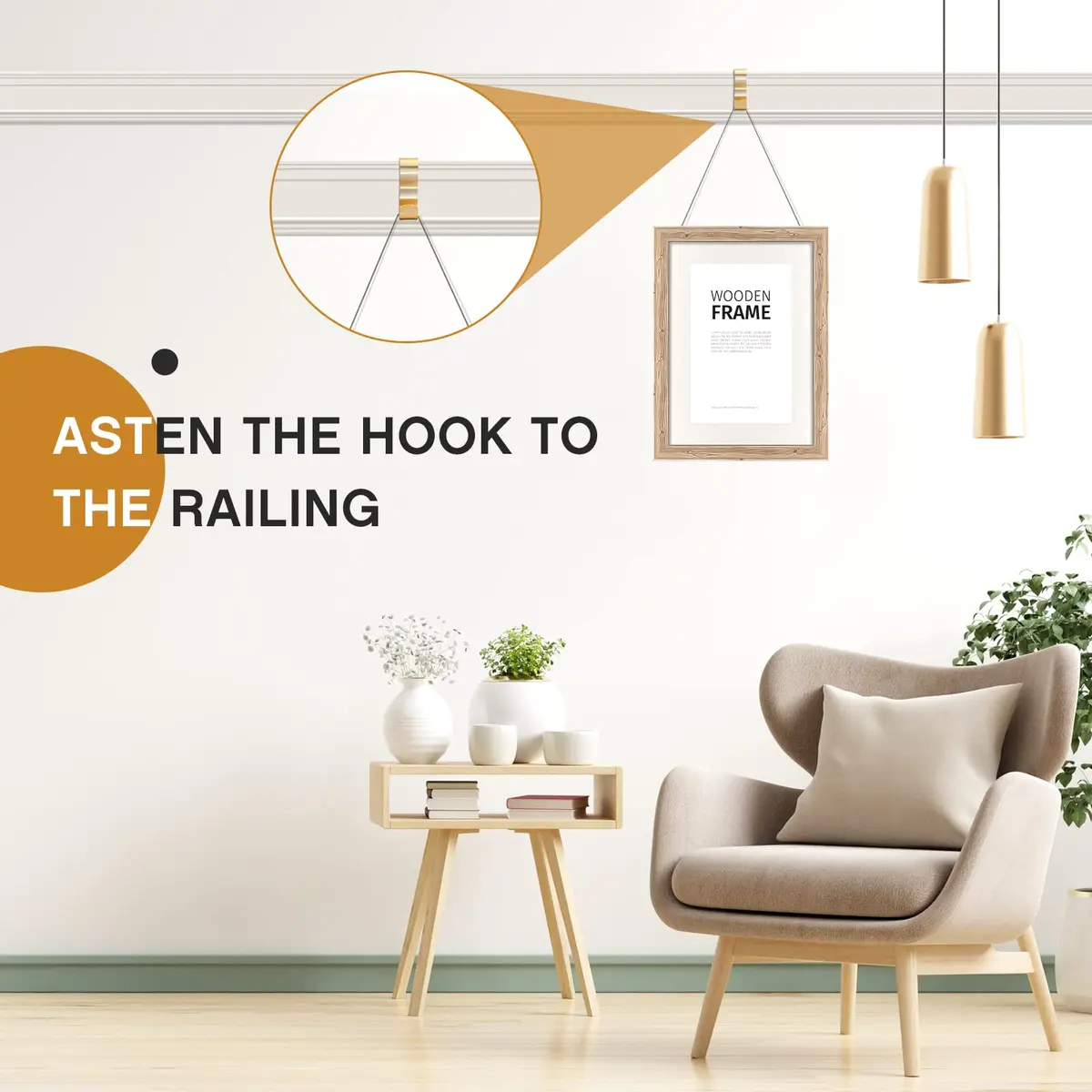 Moxweyeni 18 Pcs Picture Rail Hooks Hanging System Kit, Hold 25 Lb, Golden | Heavy Duty Wall Hooks for Art & Decor - view 3