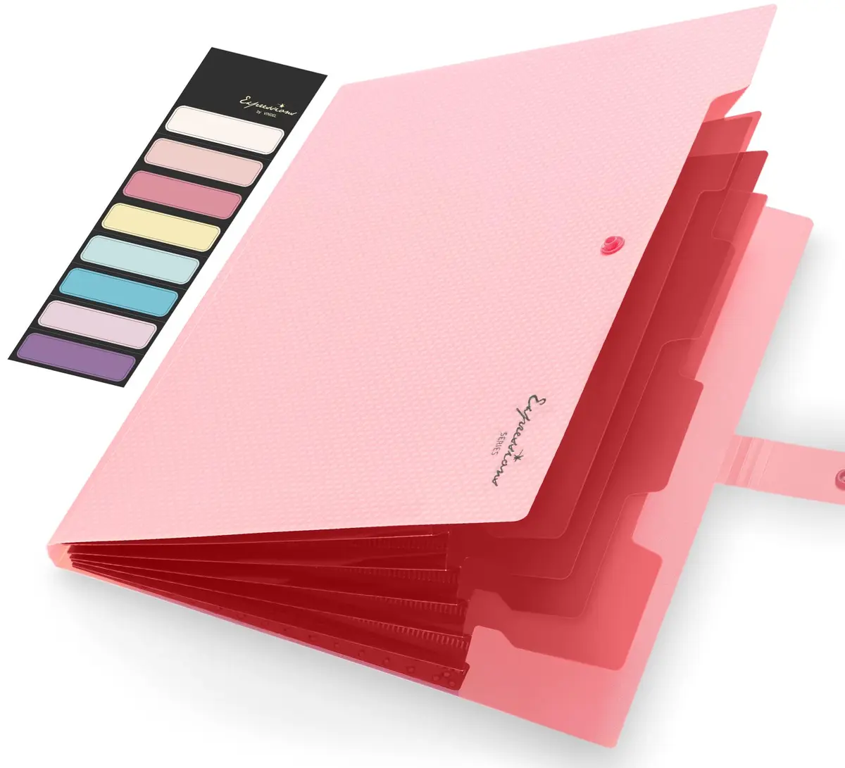 Sooez Accordion File Organizer, Expanding File Folder with 5 Pockets & Labels, Pink | Durable Polypropylene - main product image