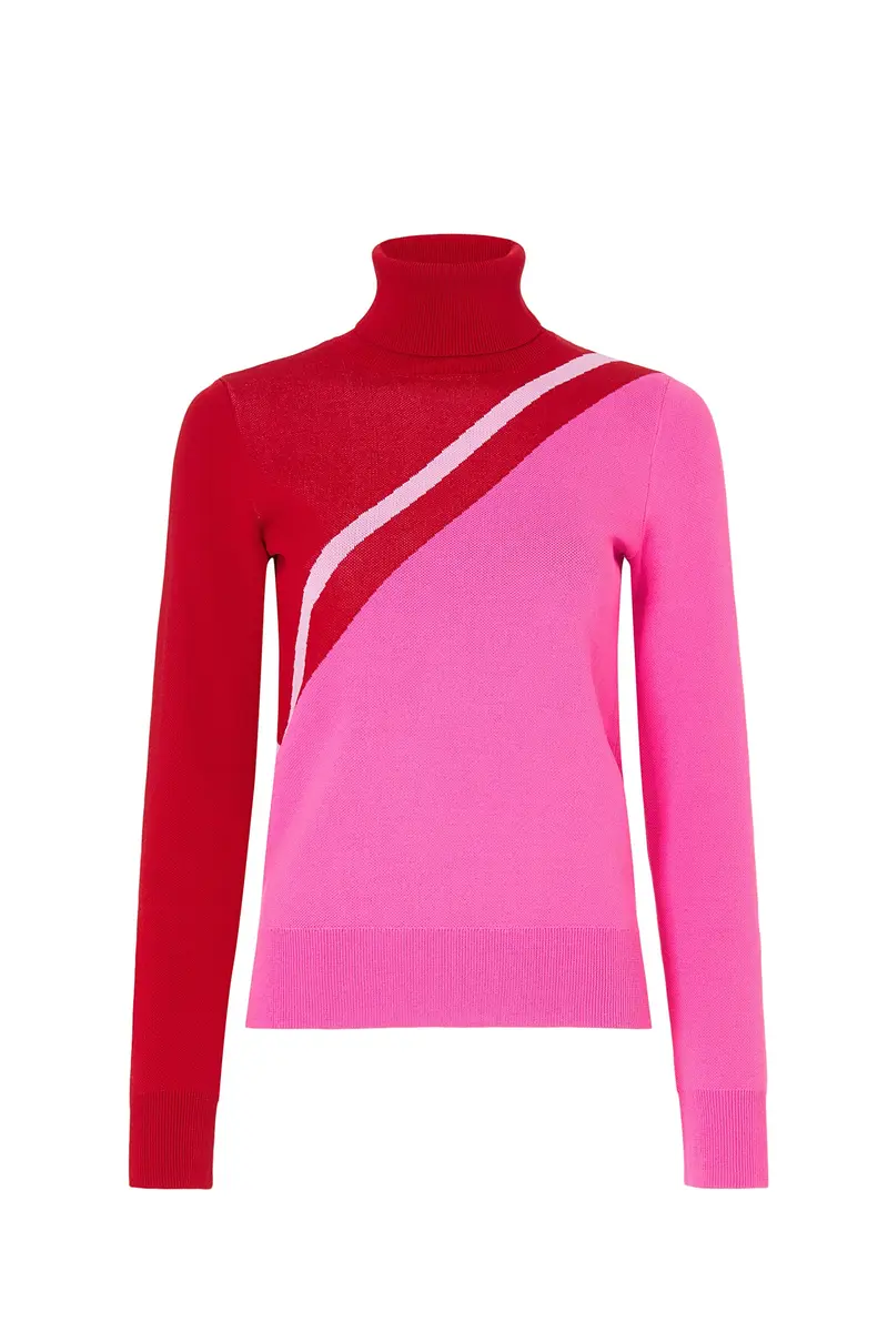 Saunders Collective Skinny Diagonal Sweater Pink Large | Preppy Design with Contrasting Shades - view 2