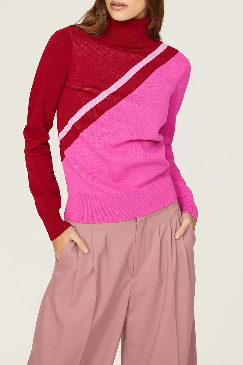 Saunders Collective Skinny Diagonal Sweater Pink Large | Preppy Design with Contrasting Shades - view 3