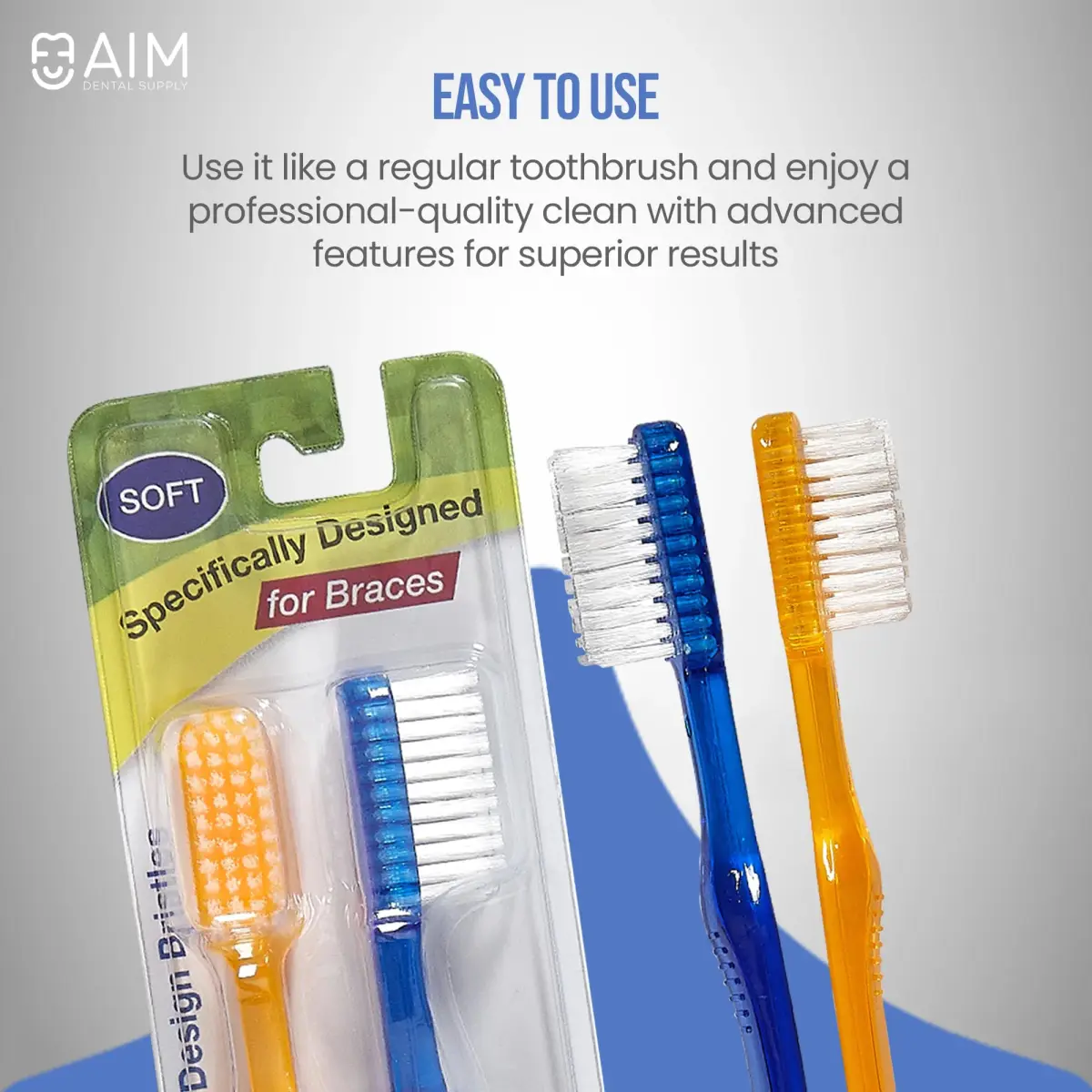 AIM DENTAL SUPPLY Toothbrush for Braces, Soft Head V-Trimmed Design 2-Pack | Orthodontic Cleaning with Soft Bristles - view 2