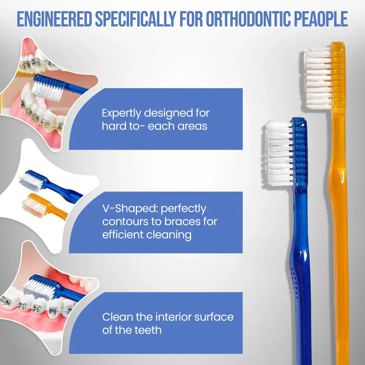 AIM DENTAL SUPPLY Toothbrush for Braces, Soft Head V-Trimmed Design 2-Pack | Orthodontic Cleaning with Soft Bristles - view 4