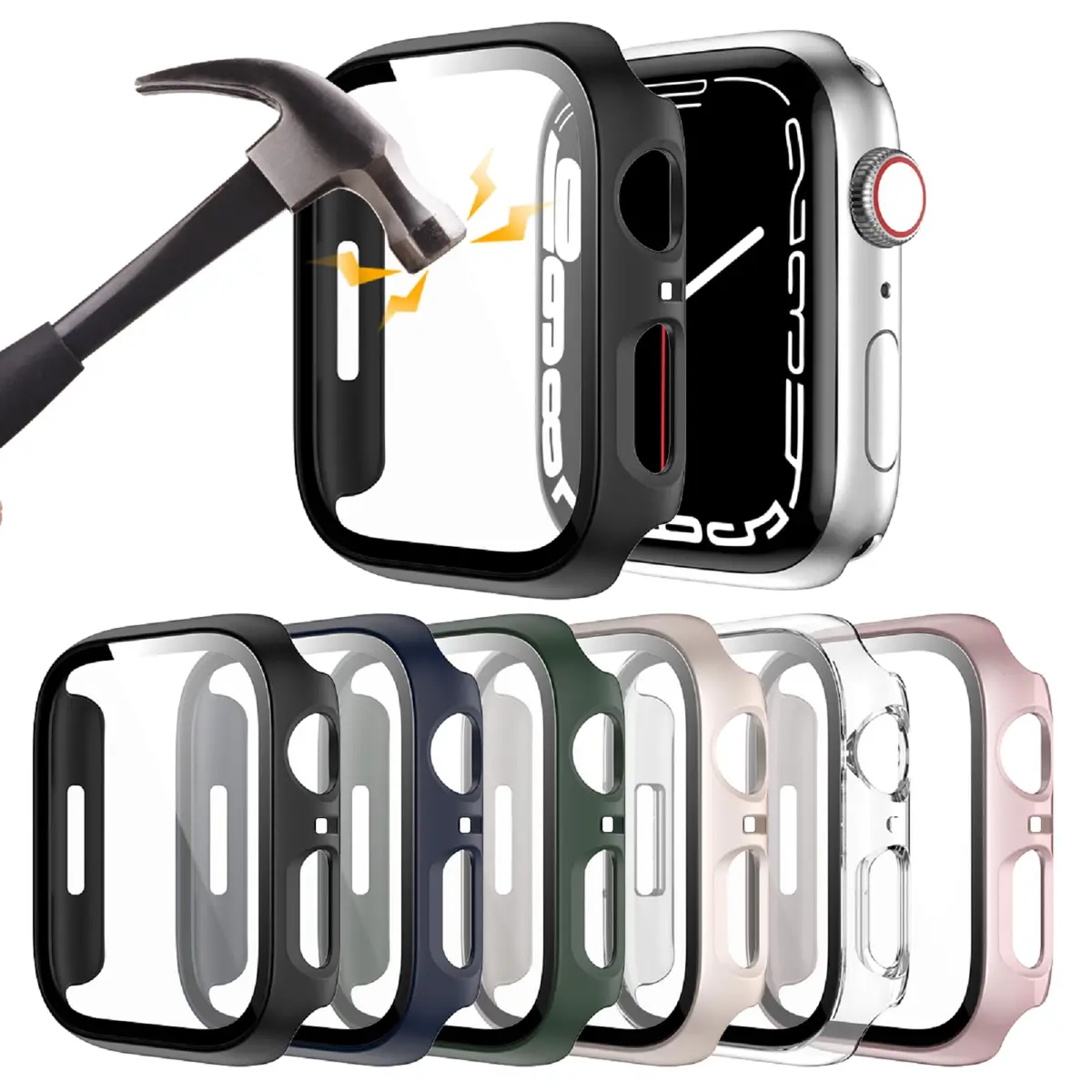 Rontion 6 Pack Hard PC Case with Tempered Glass Screen Protector Compatible with Apple Watch Series 9 8 7 41mm | Full Protective Bumper Cover - main product image