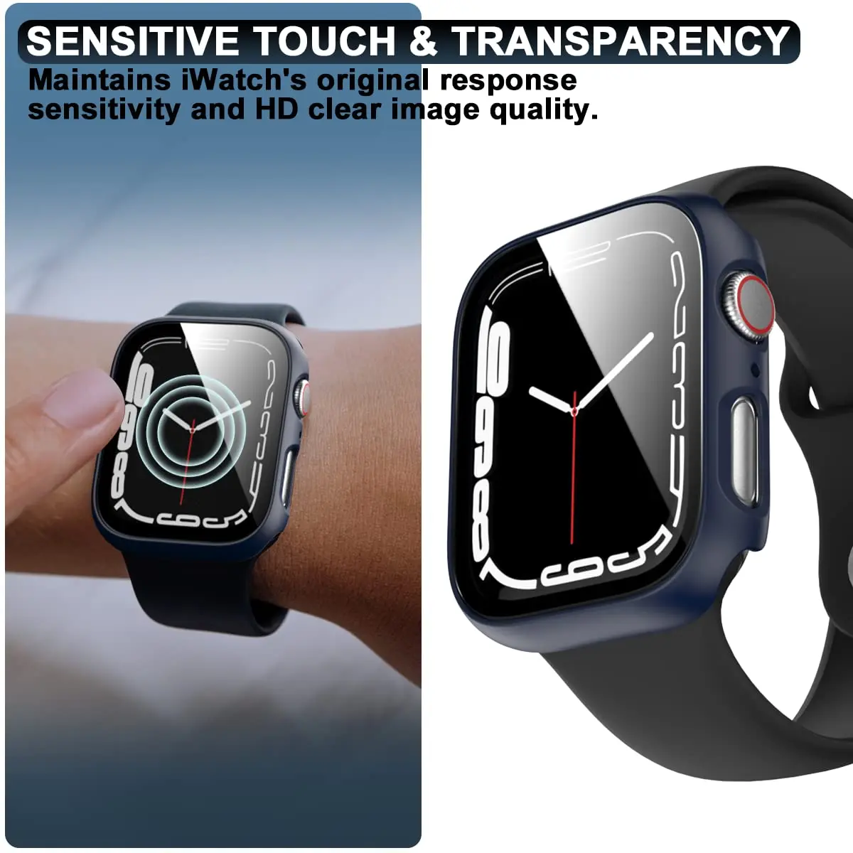Rontion 6 Pack Hard PC Case with Tempered Glass Screen Protector Compatible with Apple Watch Series 9 8 7 41mm | Full Protective Bumper Cover - view 3