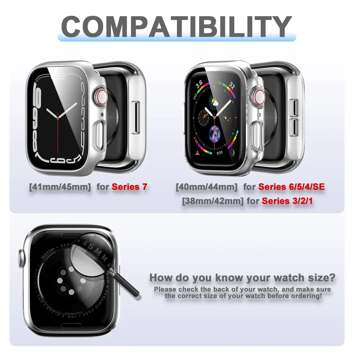 Rontion 6 Pack Hard PC Case for Apple Watch 44mm SE 3/SE 2/ Series 6/SE/5/4 with Built-in Tempered Glass Screen Protector - view 2