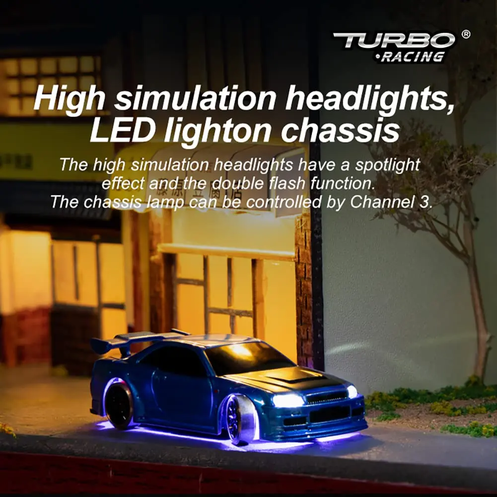 FLYCOLOR C64 Drift RC Car 1:76 Scale | Proportional Steering, 30 Min Play, Blue - view 3