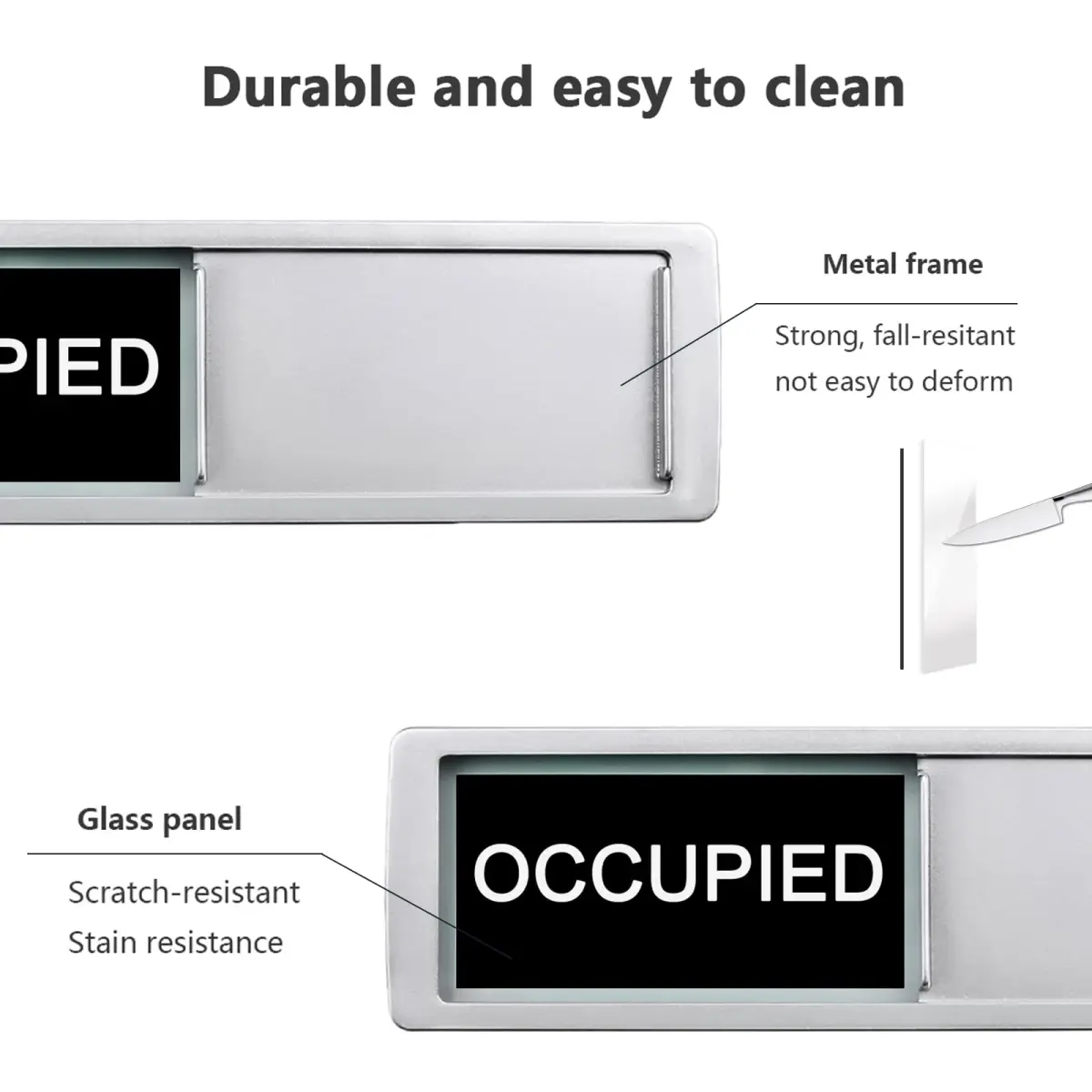 LoYinLo Vacant Occupied Slider Sign - Black & White, 18cm x 5cm Clear Privacy Indicator - view 2