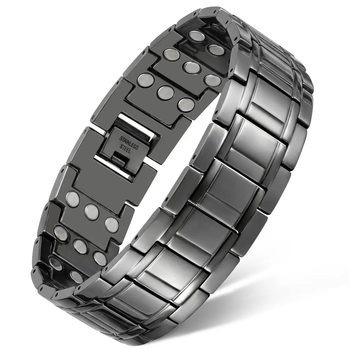 Feraco Magnetic Bracelet for Men Stainless Steel Jewelry | 3 Rows Magnets, Hypoallergenic, Adjustable Fit - main product image