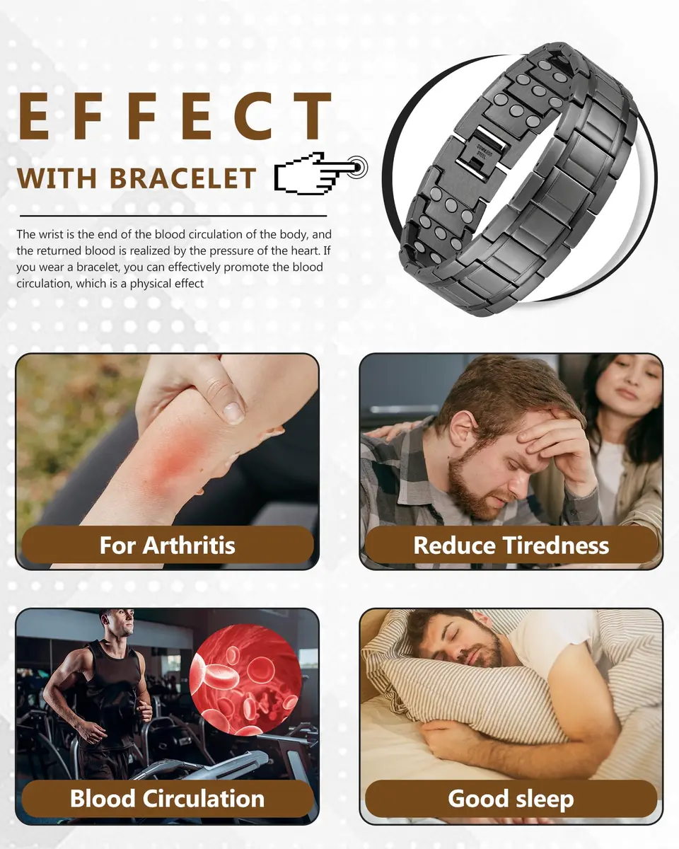 Feraco Magnetic Bracelet for Men Stainless Steel Jewelry | 3 Rows Magnets, Hypoallergenic, Adjustable Fit - view 6