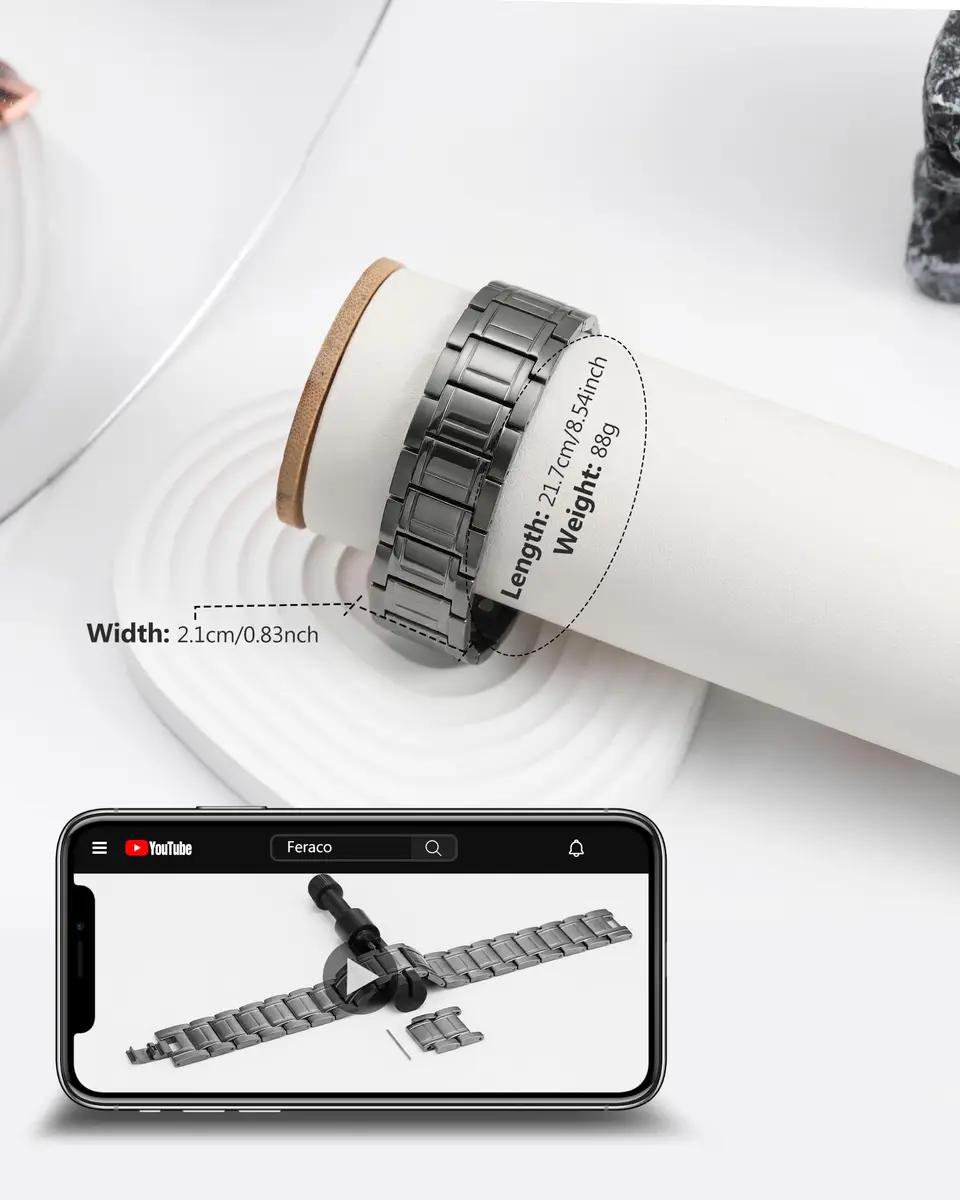 Feraco Magnetic Bracelet for Men Stainless Steel Jewelry | 3 Rows Magnets, Hypoallergenic, Adjustable Fit - view 7