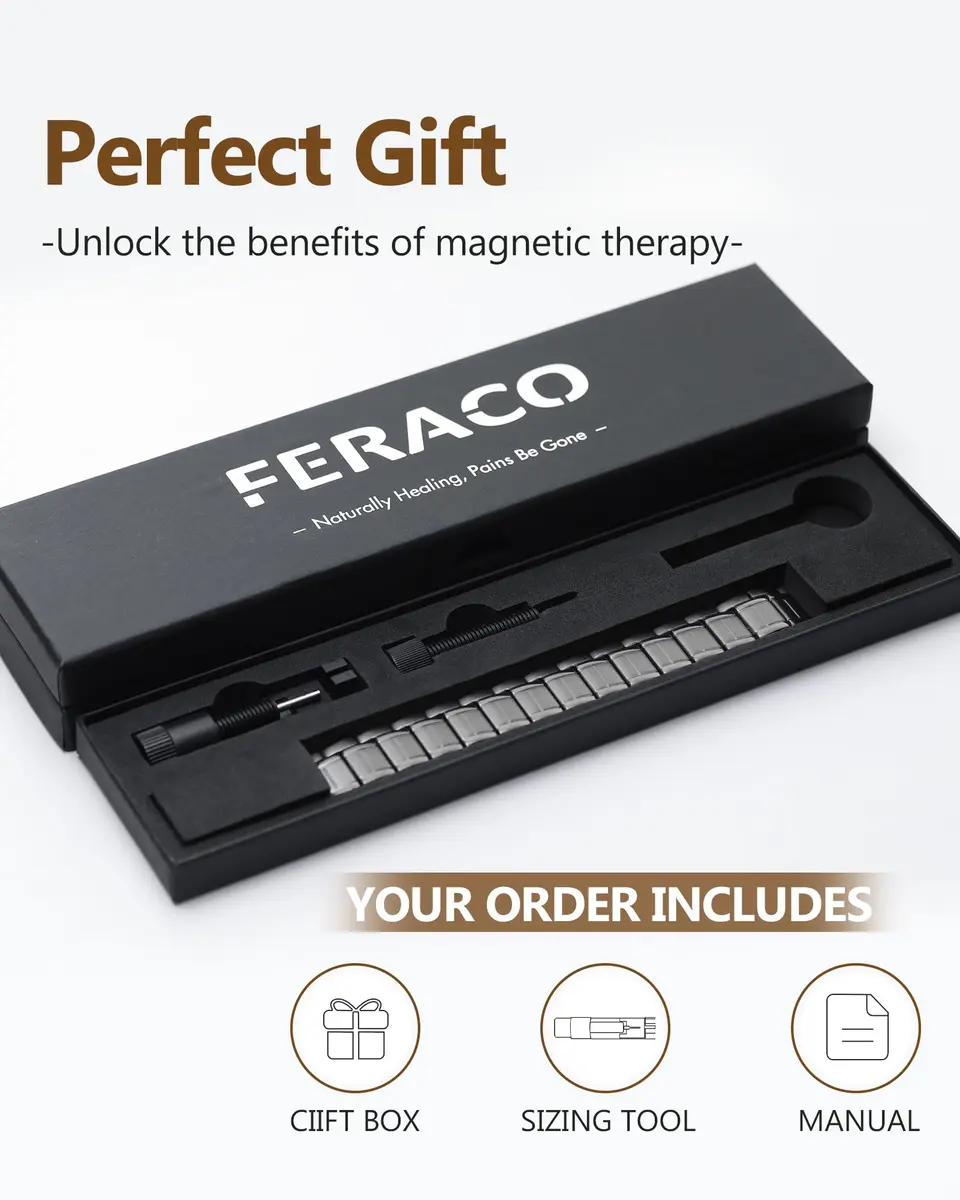 Feraco Magnetic Bracelet for Men Stainless Steel Jewelry | 3 Rows Magnets, Hypoallergenic, Adjustable Fit - view 8