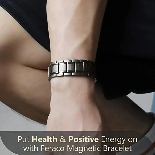 Feraco Magnetic Bracelet for Men Stainless Steel Jewelry | 3 Rows Magnets, Hypoallergenic, Adjustable Fit - view 10