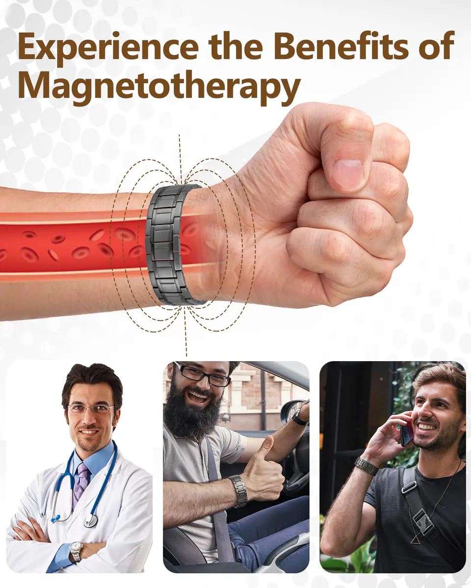 Feraco Magnetic Bracelet for Men Stainless Steel Jewelry | 3 Rows Magnets, Hypoallergenic, Adjustable Fit - view 2