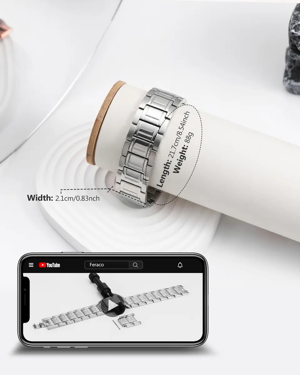 Feraco Magnetic Bracelet for Men Titanium Steel 21.7cm (8.54in) | 3500 Gauss Magnets - view 6