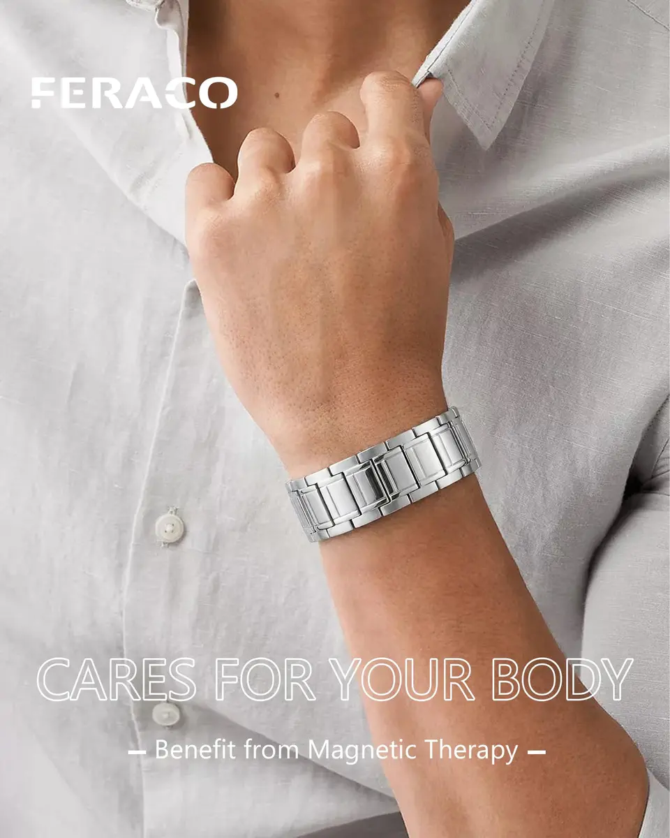 Feraco Magnetic Bracelet for Men Titanium Steel 21.7cm (8.54in) | 3500 Gauss Magnets - view 2