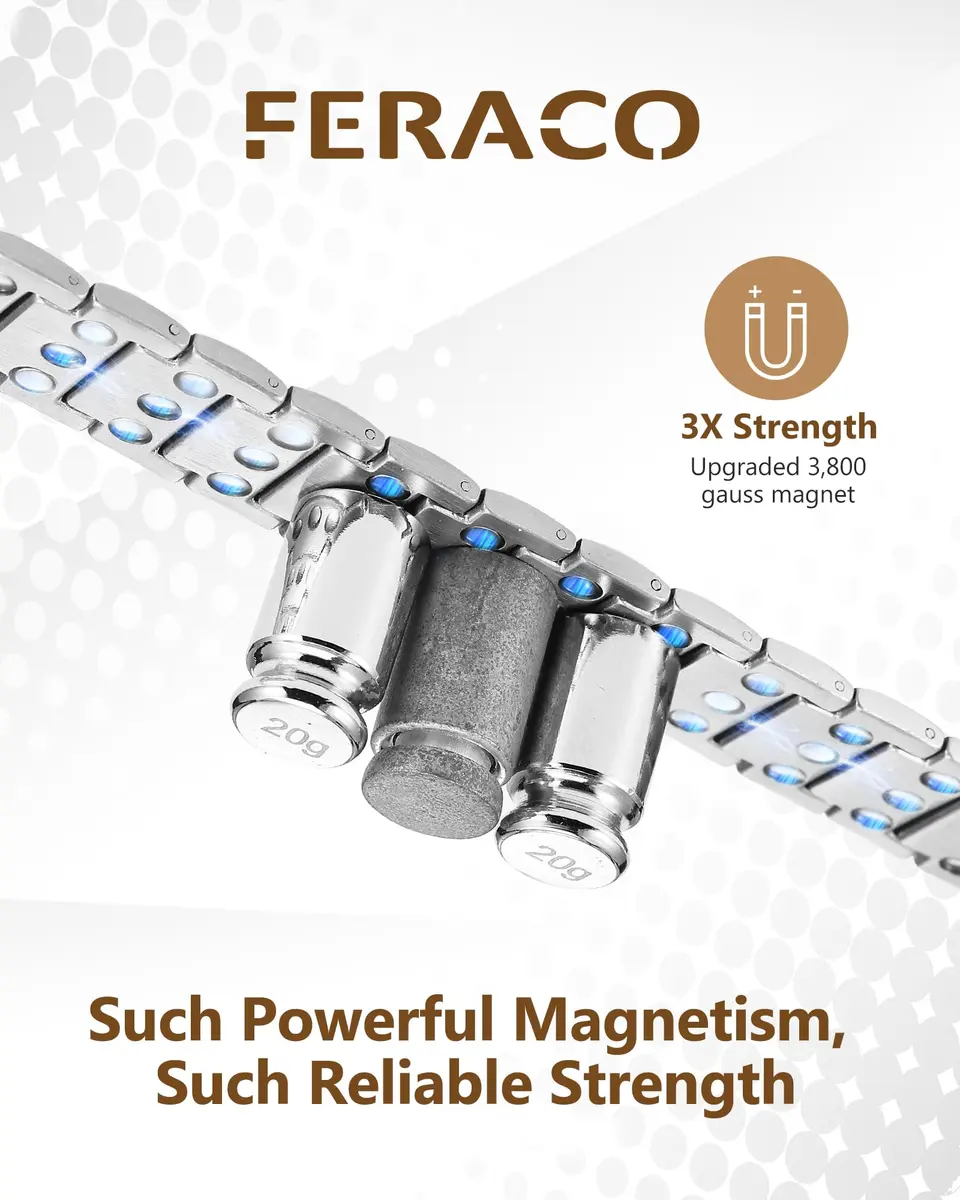 Feraco Magnetic Bracelet for Men Titanium Steel 21.7cm (8.54in) | 3500 Gauss Magnets - view 4